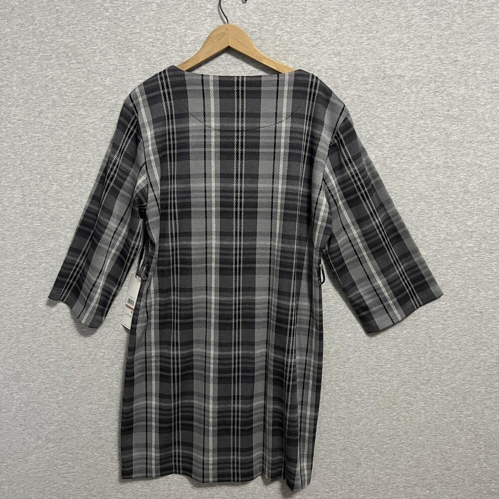 Calvin Klein Knit‎ Dress Womens 12 Black Gray Plaid 3/4 Sleeve Pullover Dressy - Picture 2 of 11